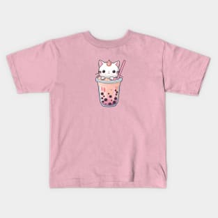 Kawaii Boba Tea with Cute Kitty Cat Kids T-Shirt